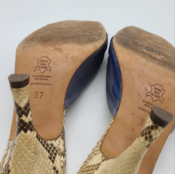 Pedro Morales Snake Print Leather Heel Slip-on Sandals - Picture 9 of 13